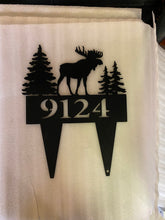 Load image into Gallery viewer, House number yard stake, moose, bear, bigfoot