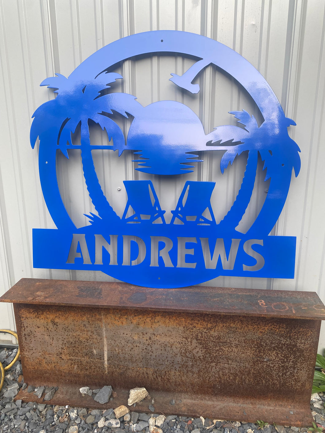 Coastal Monogram Welcome Sign | Beach Sign | Metal Wall Art