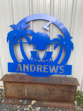 Load image into Gallery viewer, Coastal Monogram Welcome Sign | Beach Sign | Metal Wall Art
