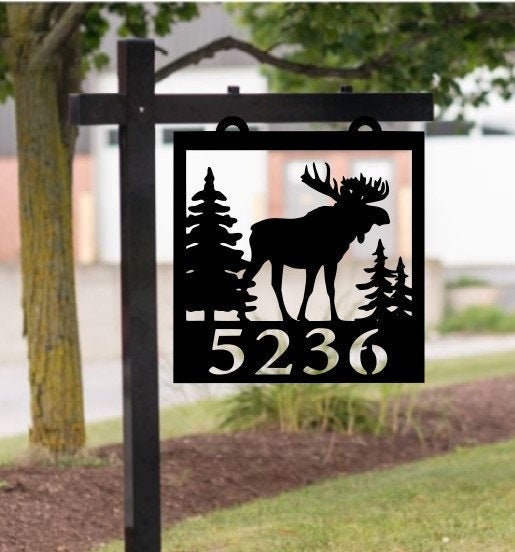 Rustic Moose House Number Sign