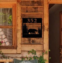 Load image into Gallery viewer, Rustic Bear House Number Sign
