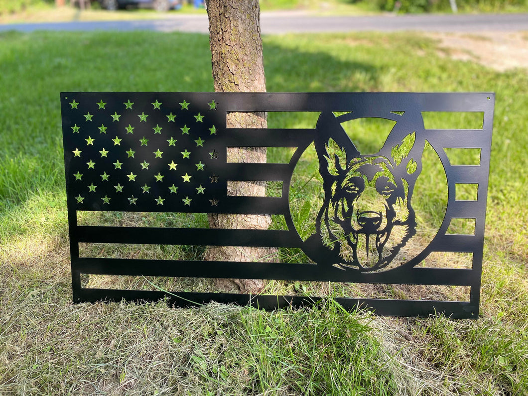 German Shepard American Flag, metal