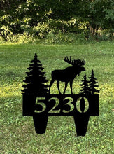 Load image into Gallery viewer, House number yard stake, moose, bear, bigfoot
