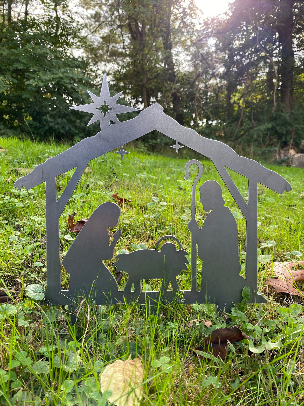 Nativity scene metal yard stake